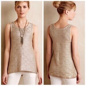 Anthropologie Moth Gold Tunic Longline Sweater Sleeveless, Metallic Knit Size S